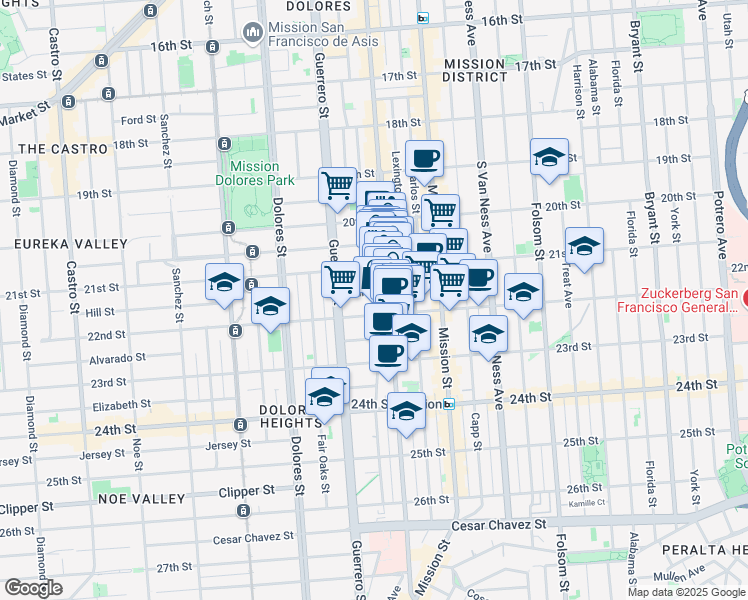 map of restaurants, bars, coffee shops, grocery stores, and more near in San Francisco