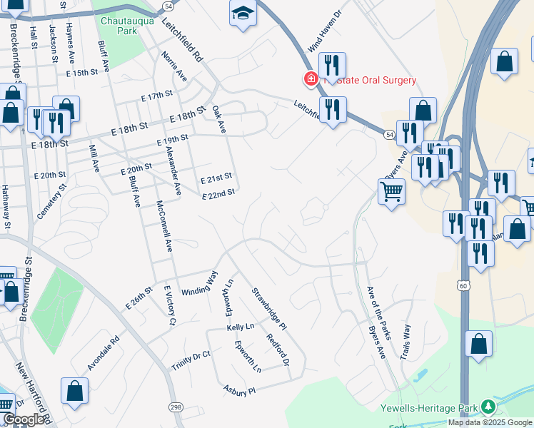 map of restaurants, bars, coffee shops, grocery stores, and more near 2539 Arbor Terrace in Owensboro