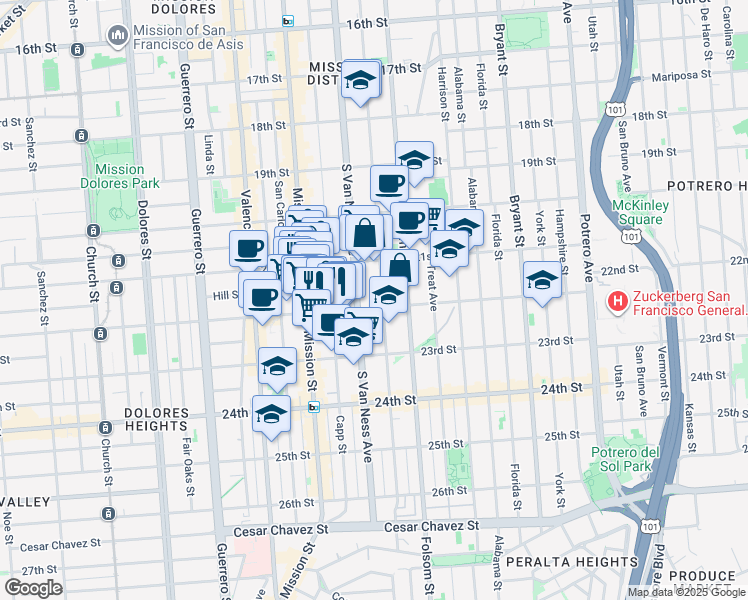 map of restaurants, bars, coffee shops, grocery stores, and more near in San Francisco