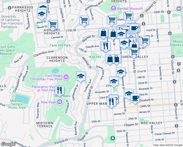 map of restaurants, bars, coffee shops, grocery stores, and more near in San Francisco