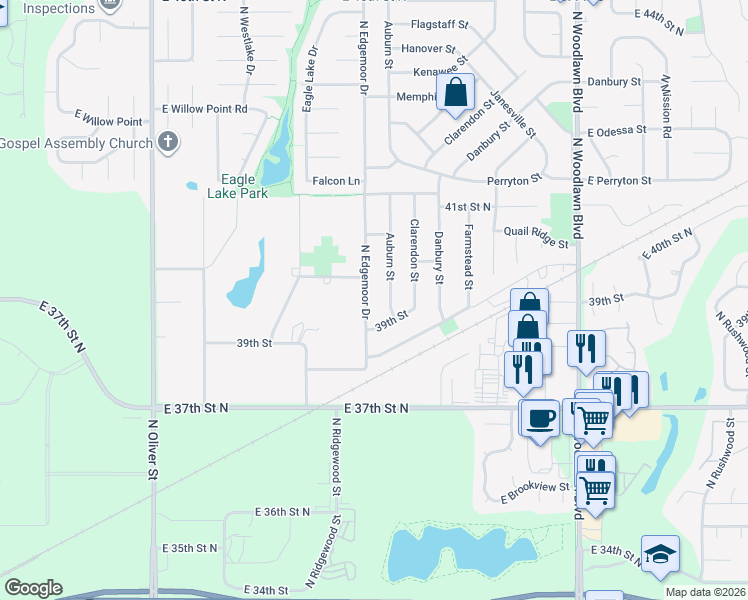 map of restaurants, bars, coffee shops, grocery stores, and more near 4025 Auburn Street in Bel Aire