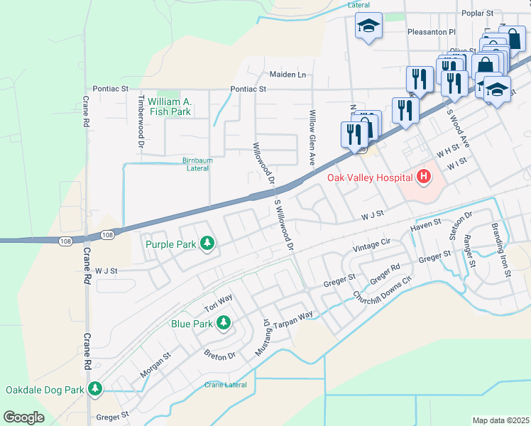 map of restaurants, bars, coffee shops, grocery stores, and more near 2080 Forest Glen Court in Oakdale