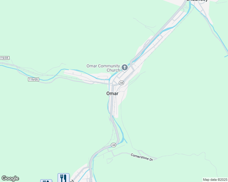 map of restaurants, bars, coffee shops, grocery stores, and more near Jerry West Highway in Omar