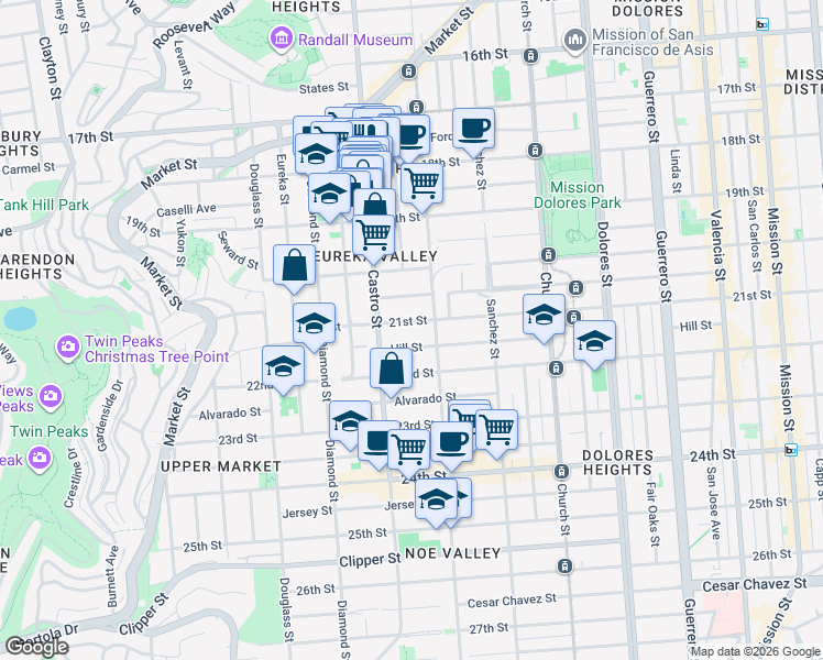 map of restaurants, bars, coffee shops, grocery stores, and more near in San Francisco