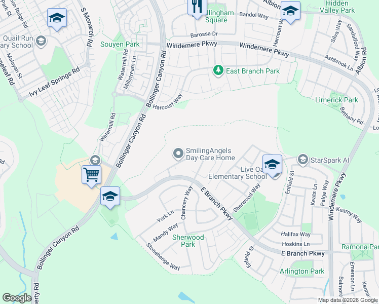 map of restaurants, bars, coffee shops, grocery stores, and more near 316 Milton Court in San Ramon
