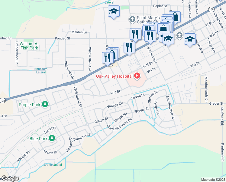 map of restaurants, bars, coffee shops, grocery stores, and more near 356 South Lee Avenue in Oakdale