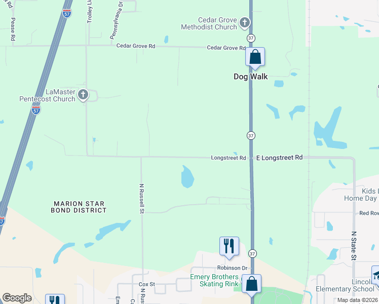 map of restaurants, bars, coffee shops, grocery stores, and more near 1408 Longstreet Road in Marion