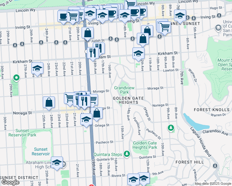 map of restaurants, bars, coffee shops, grocery stores, and more near 1684 16th Avenue in San Francisco