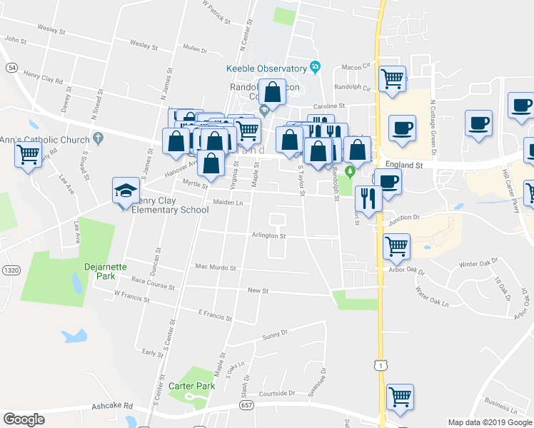 map of restaurants, bars, coffee shops, grocery stores, and more near 116 Arlington Square in Ashland