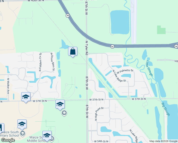 map of restaurants, bars, coffee shops, grocery stores, and more near 8730 West Havenhurst Court in Wichita