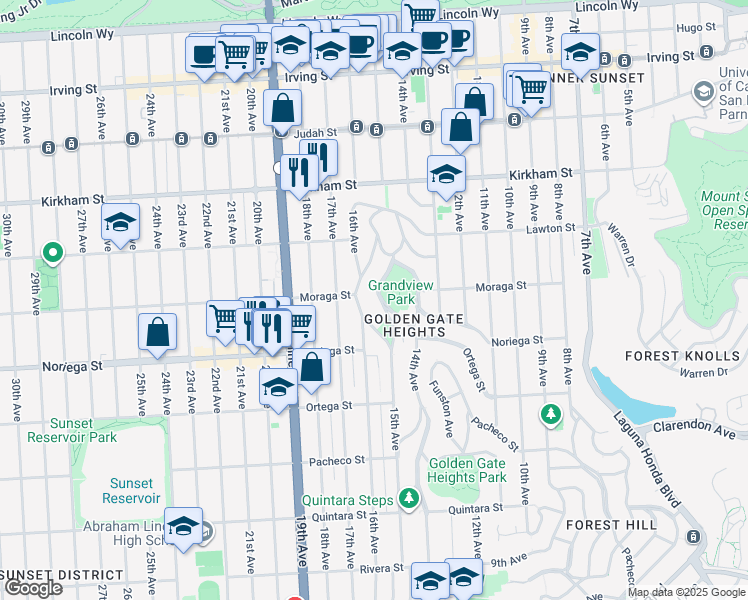 map of restaurants, bars, coffee shops, grocery stores, and more near 1684 16th Avenue in San Francisco