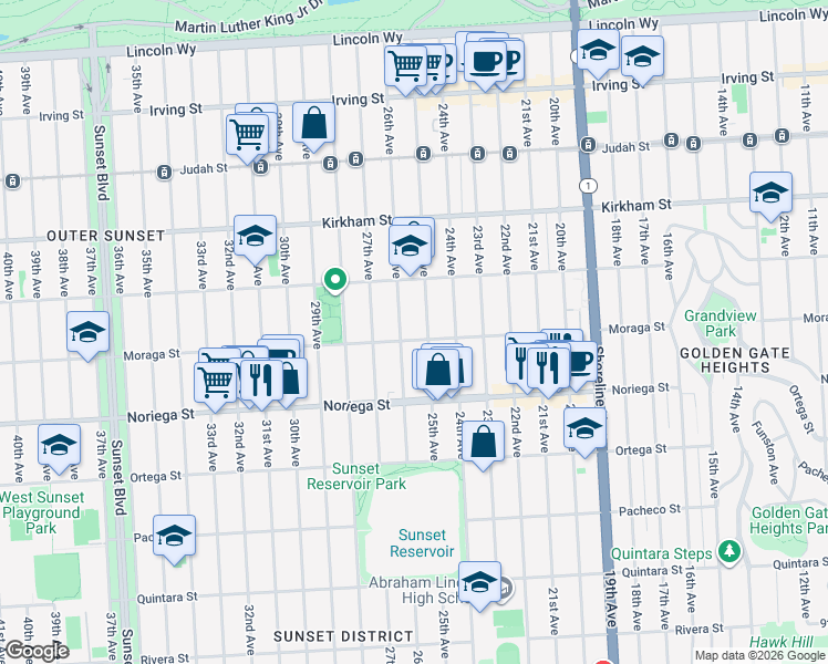 map of restaurants, bars, coffee shops, grocery stores, and more near 1658 26th Avenue in San Francisco