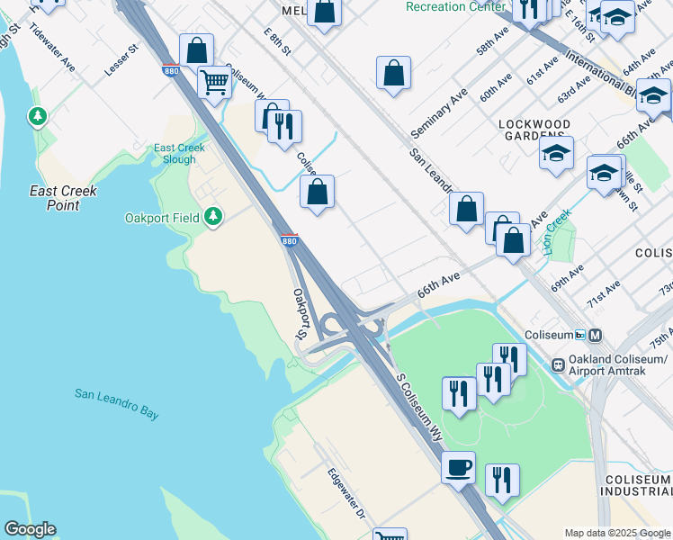 map of restaurants, bars, coffee shops, grocery stores, and more near 515 Independent Road in Oakland