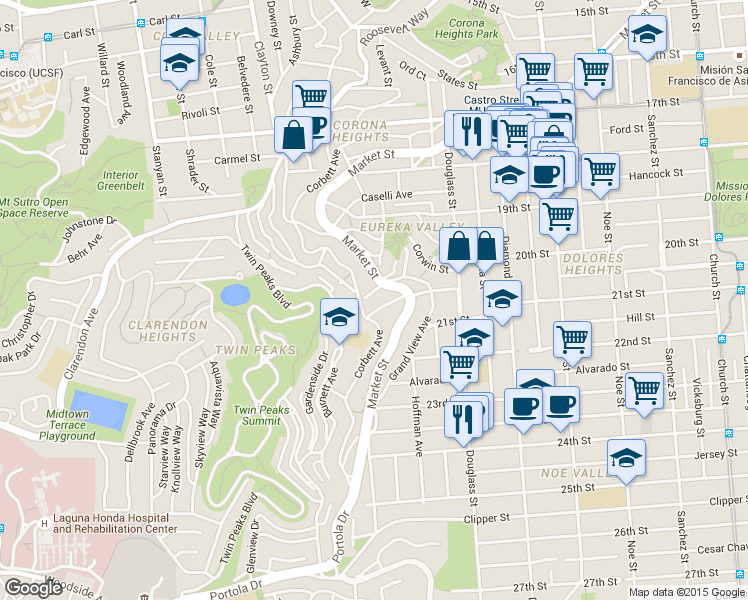 map of restaurants, bars, coffee shops, grocery stores, and more near in San Francisco