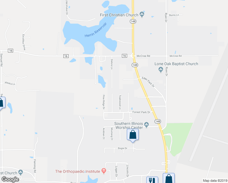 map of restaurants, bars, coffee shops, grocery stores, and more near 3000 Hickory Ridge Drive in Herrin