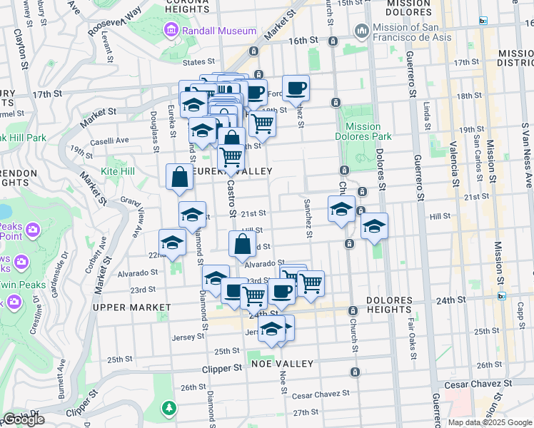 map of restaurants, bars, coffee shops, grocery stores, and more near in San Francisco