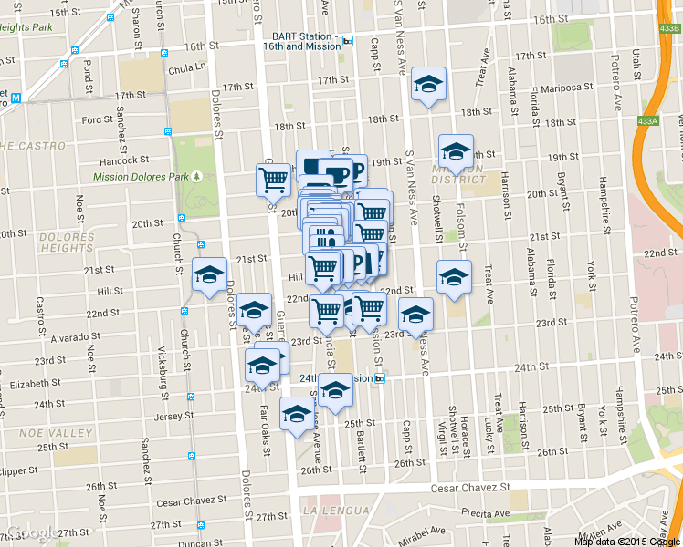 map of restaurants, bars, coffee shops, grocery stores, and more near in San Francisco