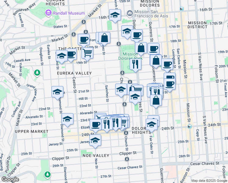 map of restaurants, bars, coffee shops, grocery stores, and more near 3655 21st Street in San Francisco