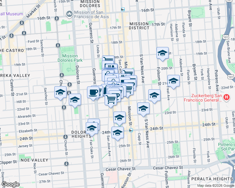 map of restaurants, bars, coffee shops, grocery stores, and more near in San Francisco
