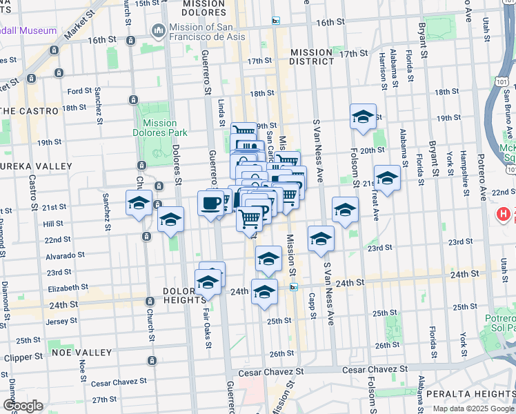 map of restaurants, bars, coffee shops, grocery stores, and more near in San Francisco