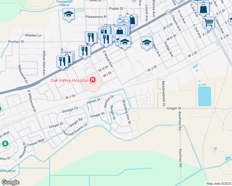 map of restaurants, bars, coffee shops, grocery stores, and more near 518 Stetson Dr in Oakdale
