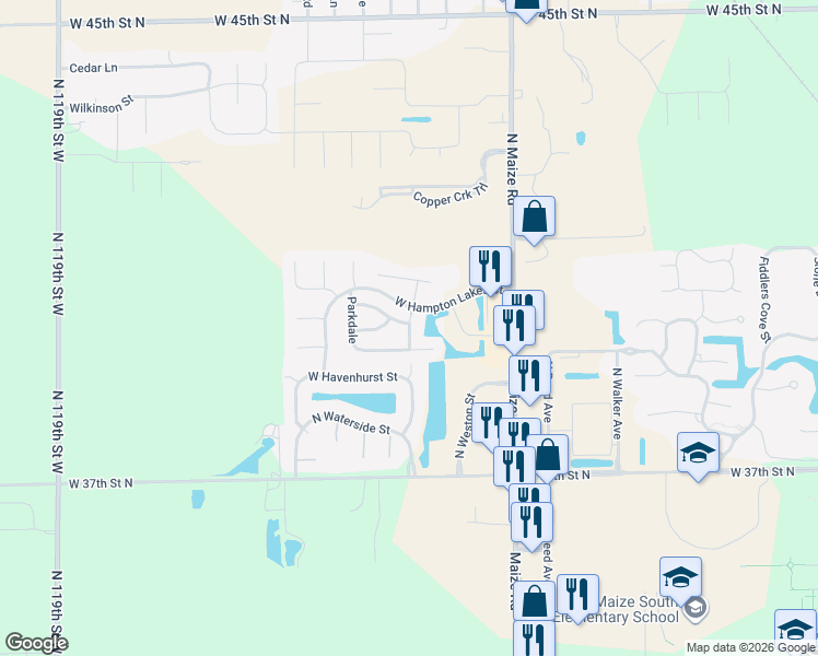 map of restaurants, bars, coffee shops, grocery stores, and more near 4032 North Manchester Street in Maize