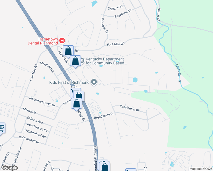 map of restaurants, bars, coffee shops, grocery stores, and more near 400 Ferris Parks Boulevard in Richmond