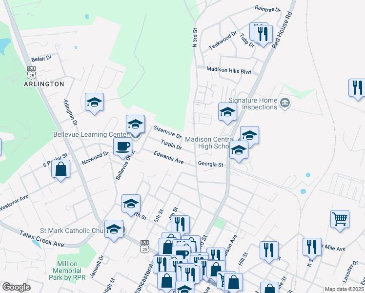 map of restaurants, bars, coffee shops, grocery stores, and more near 703 Sizemore Drive in Richmond