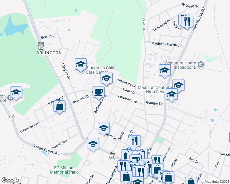 map of restaurants, bars, coffee shops, grocery stores, and more near 421 Edwards Avenue in Richmond