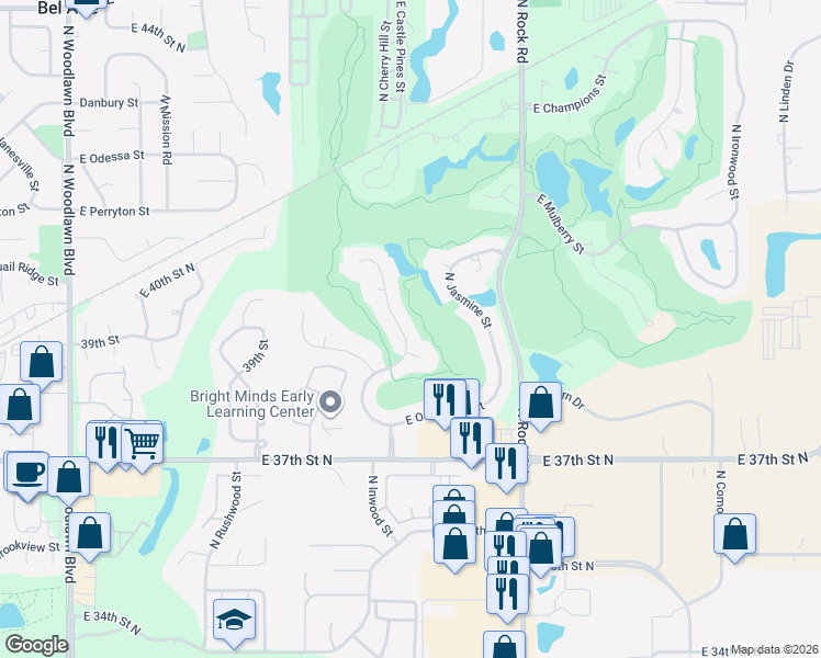 map of restaurants, bars, coffee shops, grocery stores, and more near 4005-4009 North Sweet Bay Street in Wichita