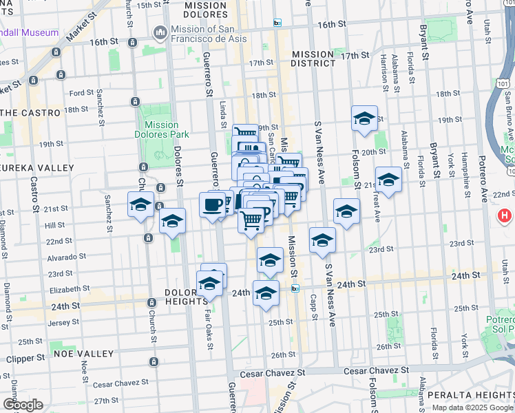 map of restaurants, bars, coffee shops, grocery stores, and more near in San Francisco