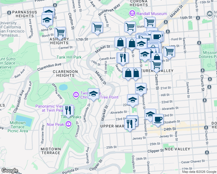 map of restaurants, bars, coffee shops, grocery stores, and more near in San Francisco
