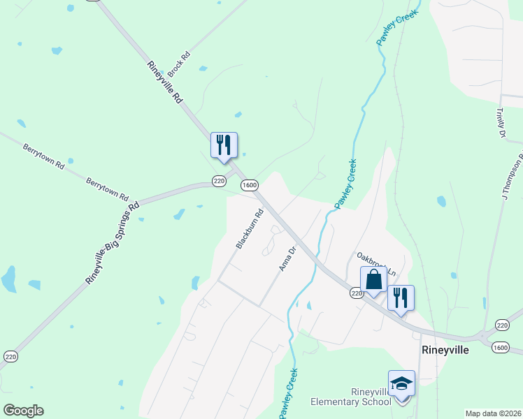 map of restaurants, bars, coffee shops, grocery stores, and more near 27 Blackburn Road in Rineyville