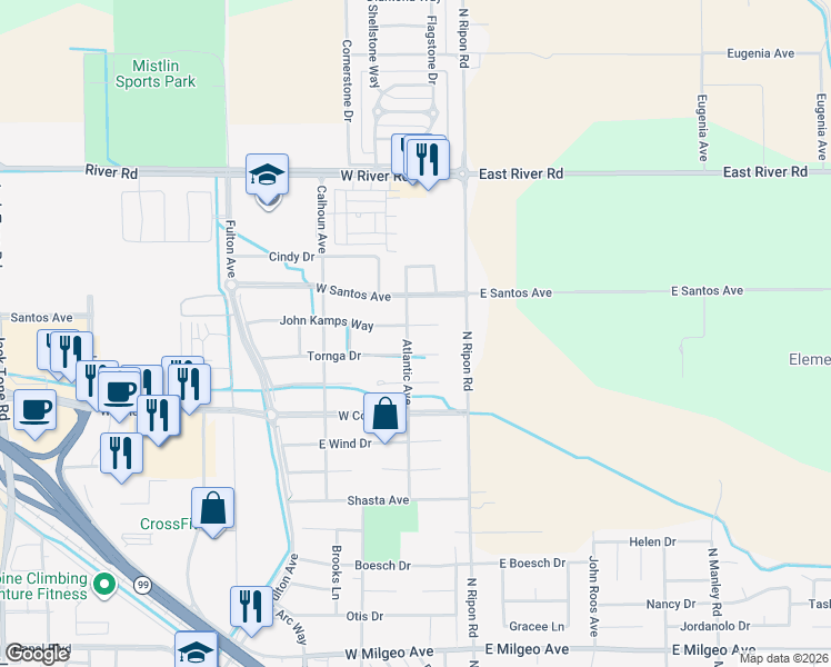 map of restaurants, bars, coffee shops, grocery stores, and more near 196 Smit Court in Ripon