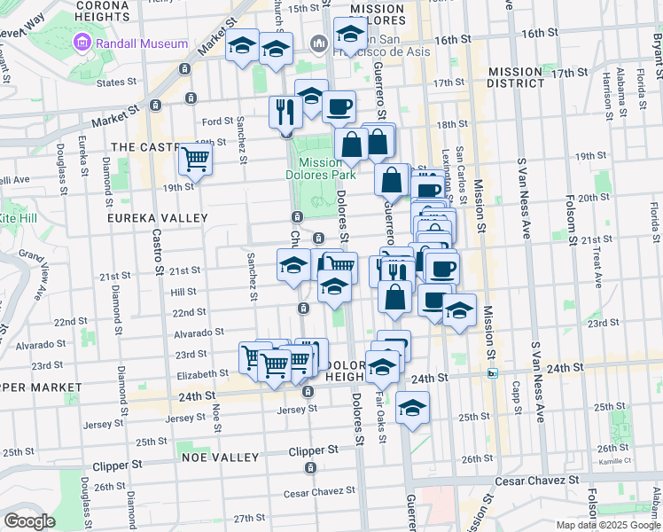 map of restaurants, bars, coffee shops, grocery stores, and more near 3561 21st Street in San Francisco