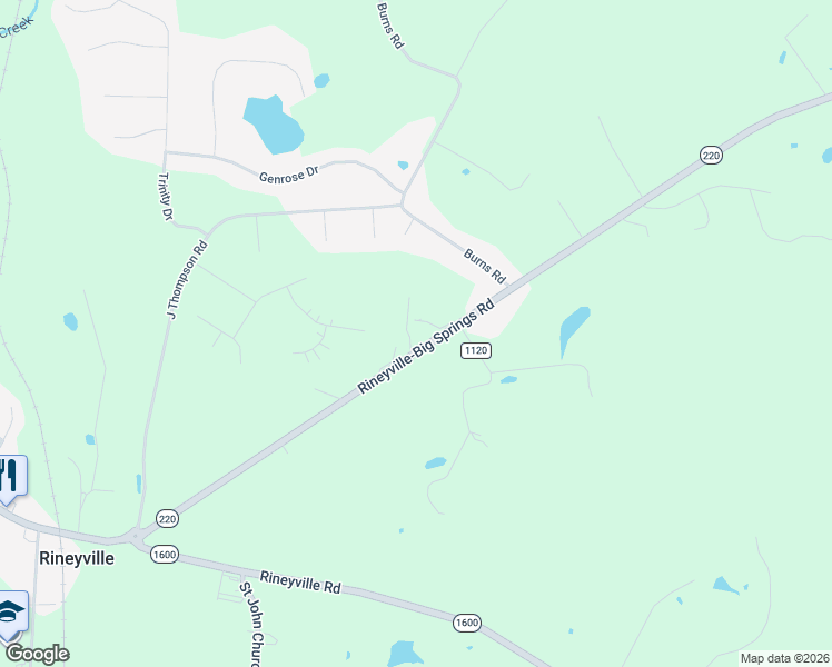 map of restaurants, bars, coffee shops, grocery stores, and more near 2730 Rineyville-Big Springs Road in Rineyville