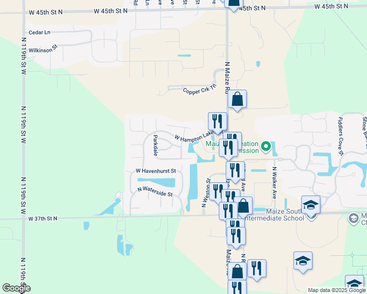 map of restaurants, bars, coffee shops, grocery stores, and more near 4028 North Manchester Street in Maize