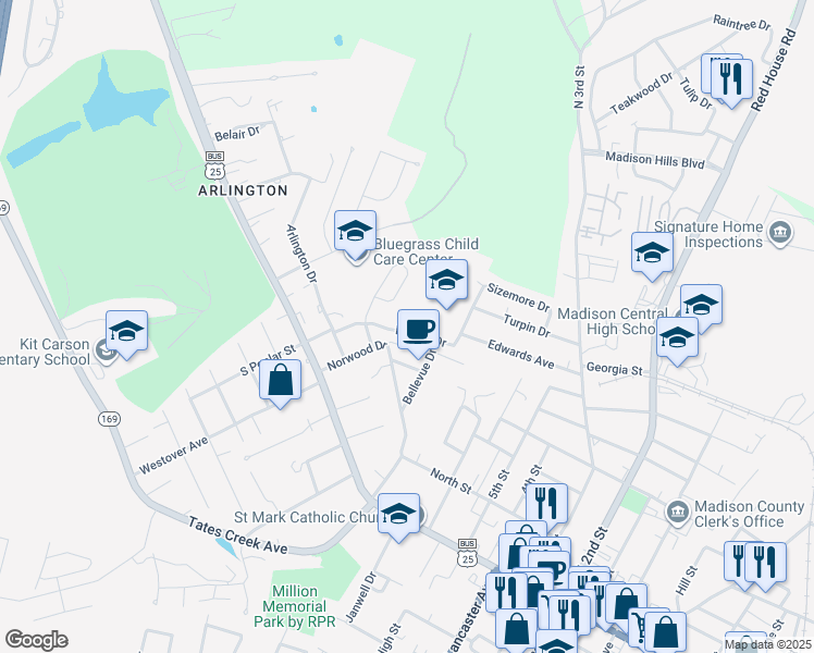 map of restaurants, bars, coffee shops, grocery stores, and more near 519 Ballard Drive in Richmond