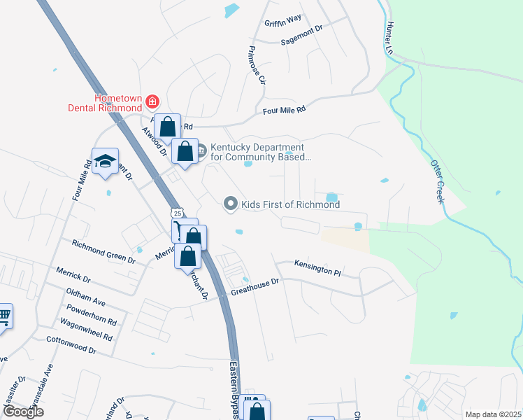 map of restaurants, bars, coffee shops, grocery stores, and more near 400 Ferris Parks Boulevard in Richmond