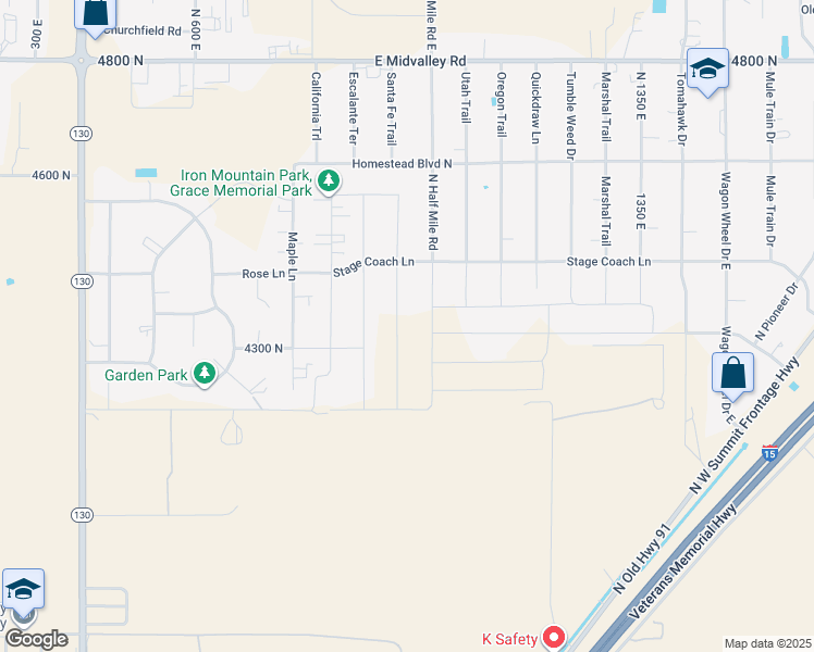 map of restaurants, bars, coffee shops, grocery stores, and more near 4346 High Noon Street in Cedar City