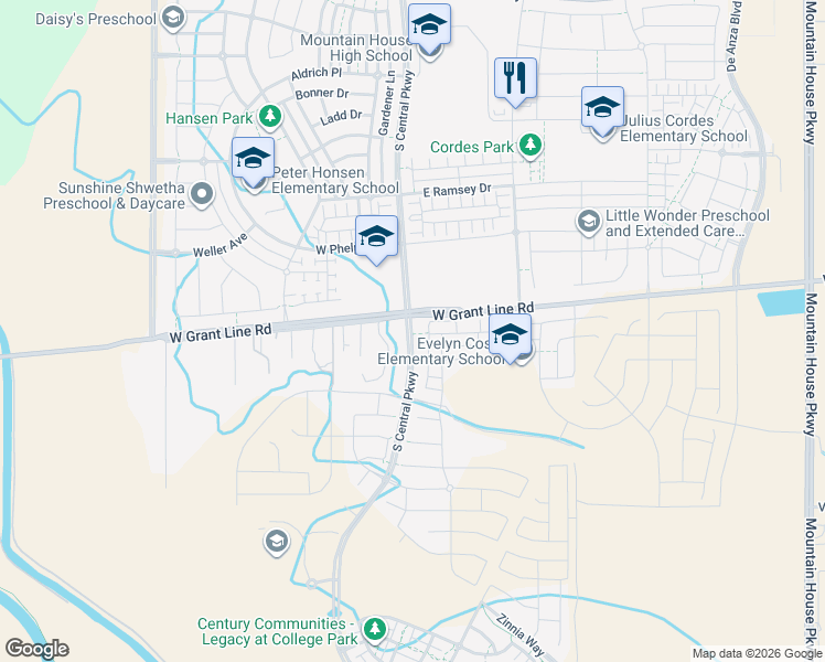 map of restaurants, bars, coffee shops, grocery stores, and more near 59 Vince Street in Mountain House