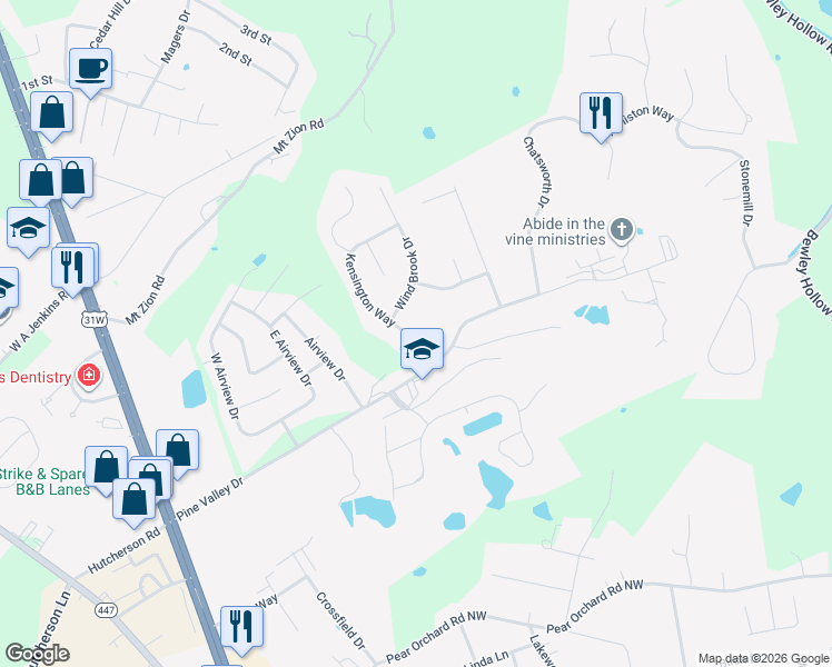 map of restaurants, bars, coffee shops, grocery stores, and more near 2513 Kensington Way in Elizabethtown