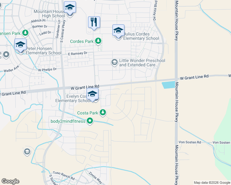 map of restaurants, bars, coffee shops, grocery stores, and more near 339 East Bobby Glen Court in Tracy