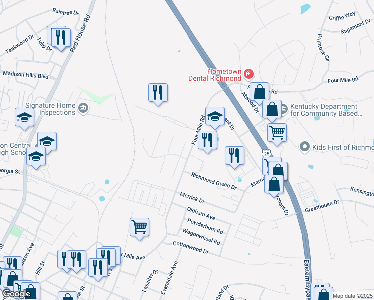 map of restaurants, bars, coffee shops, grocery stores, and more near 4008 North Cross Point Court in Richmond