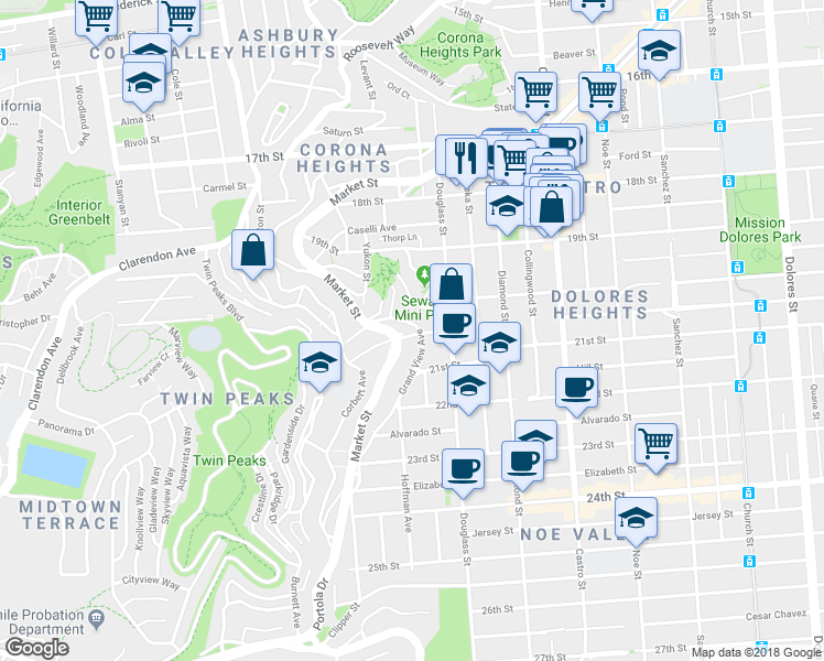map of restaurants, bars, coffee shops, grocery stores, and more near 110 Romain Street in San Francisco