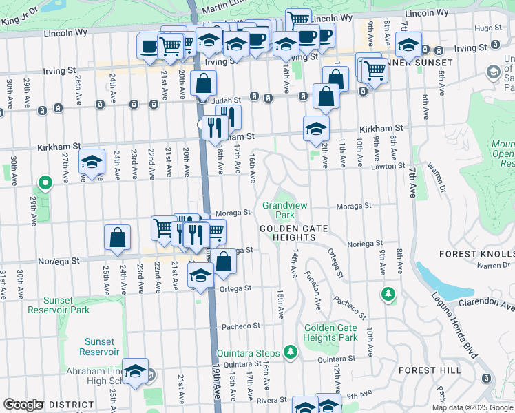 map of restaurants, bars, coffee shops, grocery stores, and more near 1684 16th Avenue in San Francisco