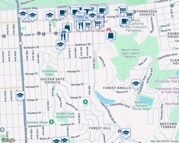 map of restaurants, bars, coffee shops, grocery stores, and more near 1700 8th Avenue in San Francisco
