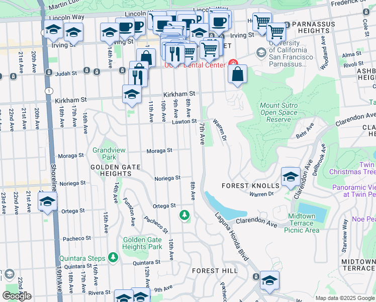 map of restaurants, bars, coffee shops, grocery stores, and more near 1700 8th Avenue in San Francisco