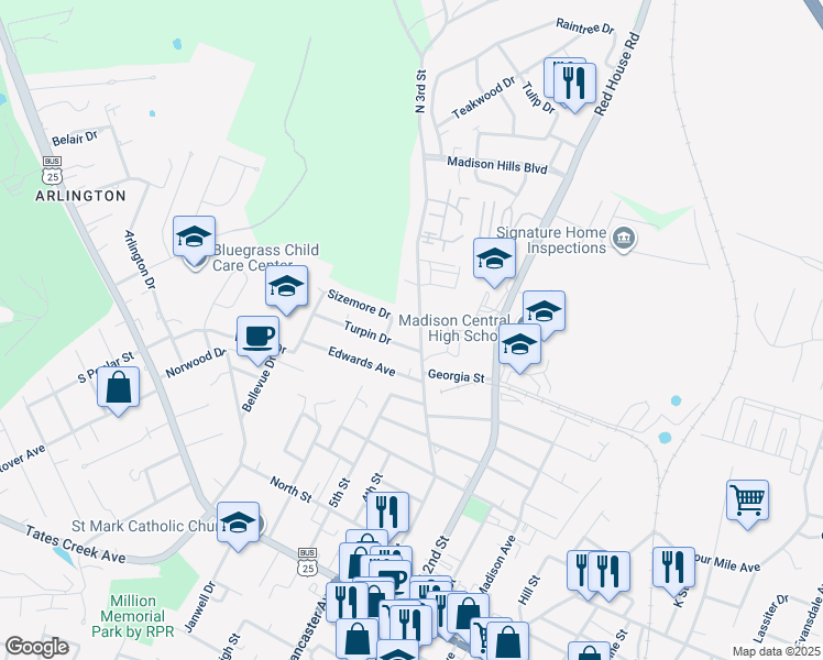 map of restaurants, bars, coffee shops, grocery stores, and more near 703 Sizemore Drive in Richmond