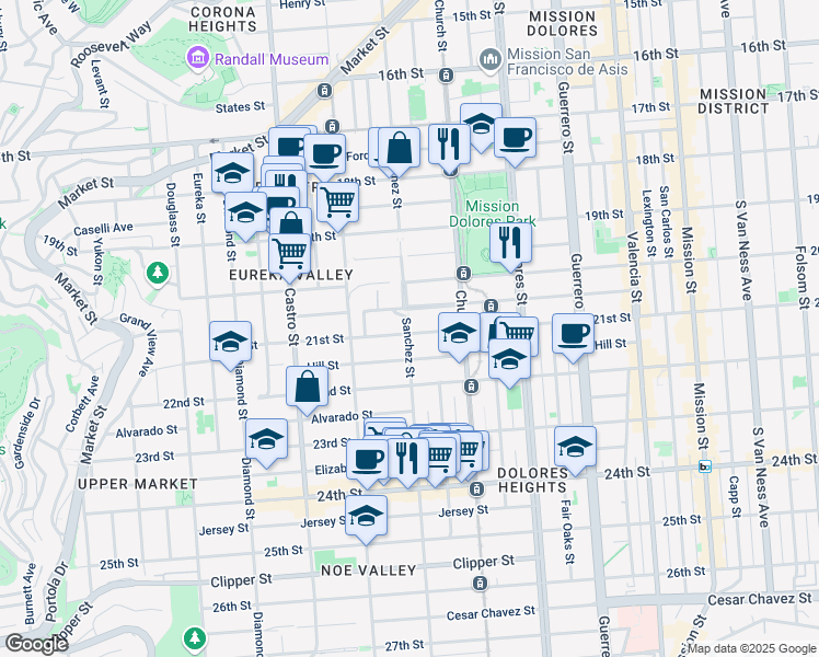 map of restaurants, bars, coffee shops, grocery stores, and more near 3700 21st Street in San Francisco